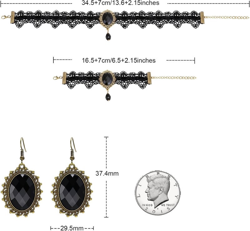 ELLEZZA Gothic Victorian Style Vampire Choker Necklace Bracelet Earrings Set,Halloween Pirate Steampunk Witch Vampire Costume Accessories Jewelry for Women,Adjustable Size - Image 5